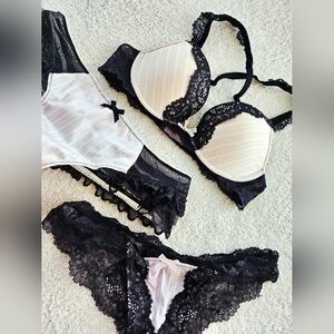 Victorias Secret Dream Angels Pink And White Striped Flirty Ruffle Lingerie Set